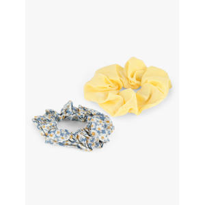 Set Of 2 Yellow and Blue Floral Printed Kids Scrunchie Rubber Band 