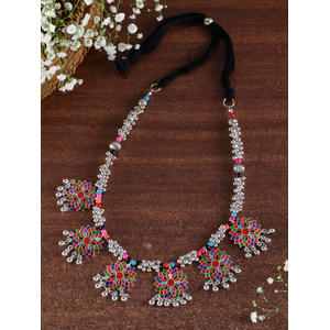 Ghungroo Multicolor Metal Beaded Enamelled Floral Necklace 
