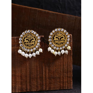 White Pearls Kundan Gold Plated Spherical Drop Earring