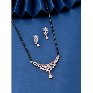 American Diamond Rose Gold Plated Floral Mangalsutra Set