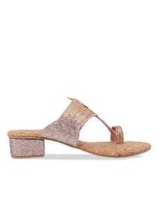 Rocia Champagne shimmer strap one toe block heels
