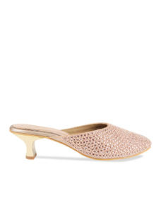 Rocia Champagne mule stone work block heels