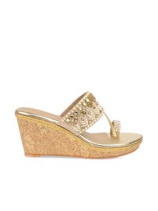 Rocia Women's Gold Embroidered Wedges