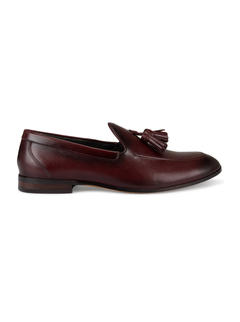 Burgundy Plain Loafers With Tassels