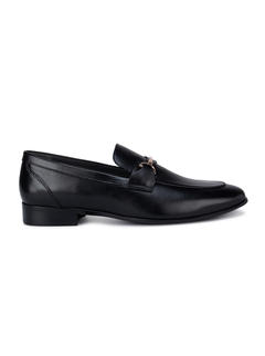 Black Plain Loafers With Embellishment