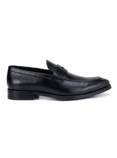 Black Plain Leather Penny Loafers