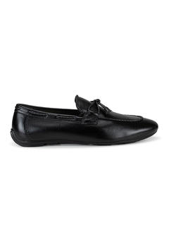 Black Leather Bow Moccasins