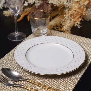Golden Design Checkered White Dinner Plate
