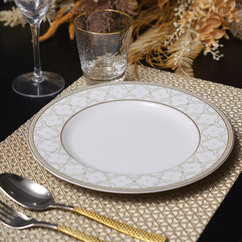 Grey and Golden Floral Lace Dinner Plate