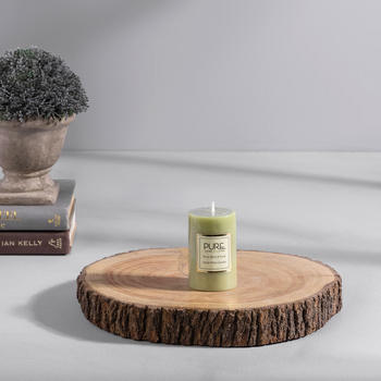 Set of 2: Small Green Peony Blush and Suede Pillar Candle