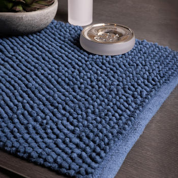 Blue Popcorn Texture Cotton Bathmat