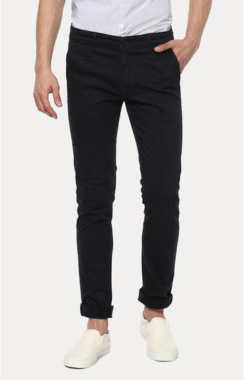 Navy Blue Solid Slim Fit Chinos