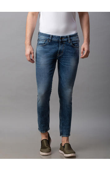 Spykar Blue Cotton Mid Rise Slim Fit Tapered Leg Ankle Length Jeans (Kano)