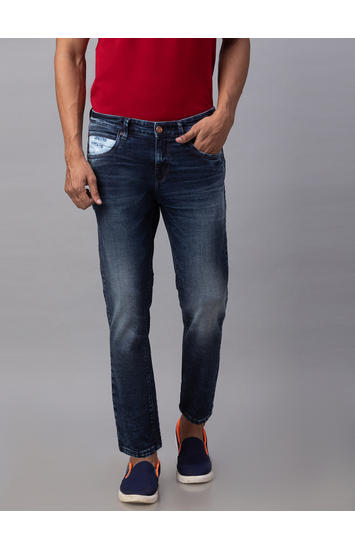 Spykar Blue Cotton Mid Rise Slim Fit Tapered Leg Ankle Length Jeans (Kano)