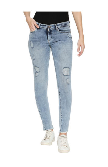 Spykar Blue Cotton Low Rise Super Skinny Ankle Length Fit Jeans (Alicia)