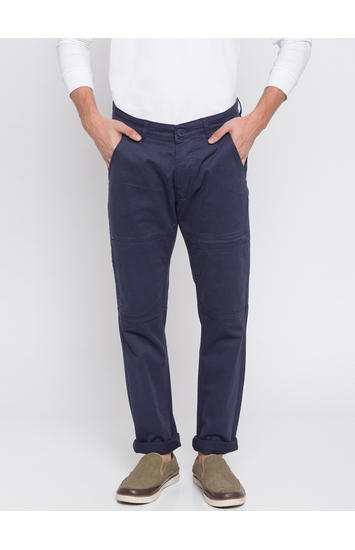 Blue Solid Slim Fit Chinos