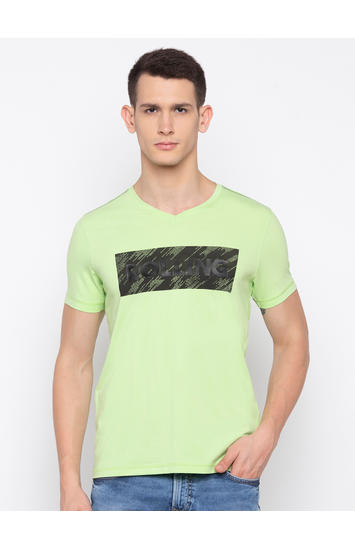 Neon Green Printed Slim Fit T-Shirts