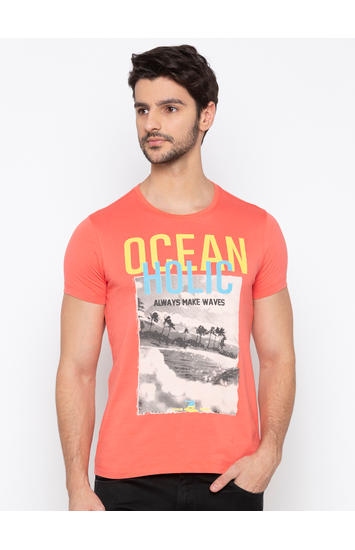 Coral Solid Slim Fit T-Shirts