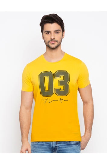 Yellow Printed Slim Fit T-Shirts