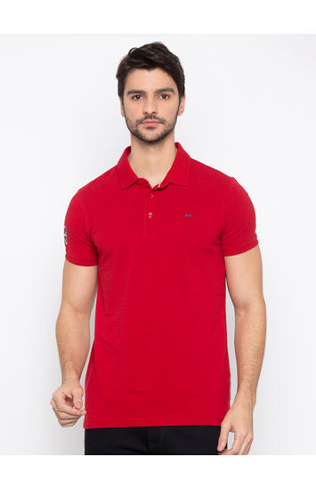 Deep Red Solid Slim Fit Polo T-Shirt