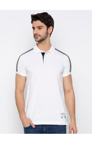 Spykar White Solid Polo T-Shirt