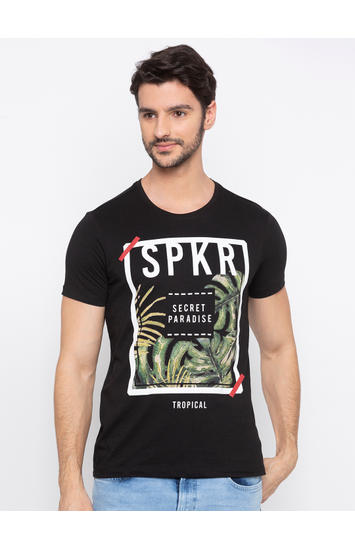 Spykar Black Printed T-Shirt