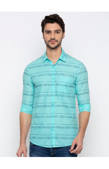 Turquoise Striped Casual Shirt