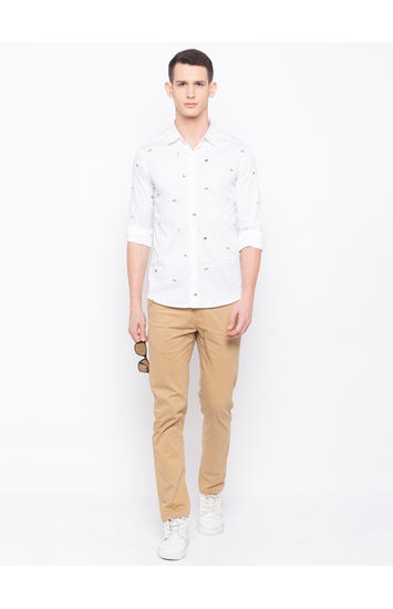 white shirt with khaki chinos