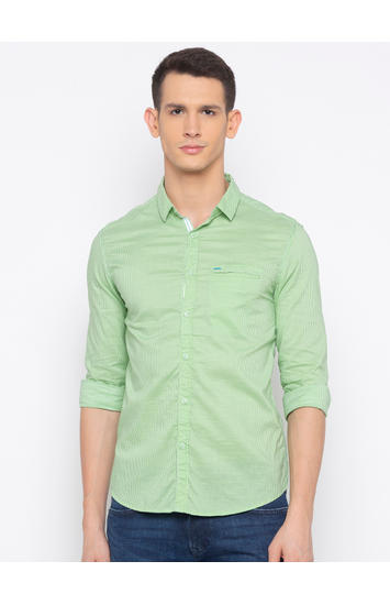Lime Green Striped Slim Fit Casual Shirt