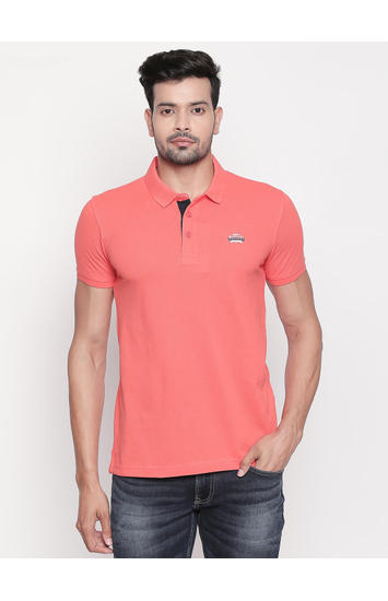 Coral Solid Slim Fit Polo T-Shirt