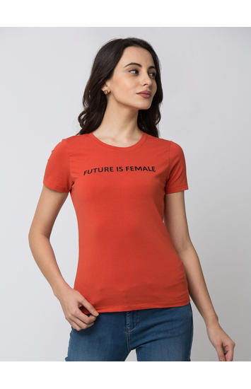 Spykar Cotton orange T-Shirts