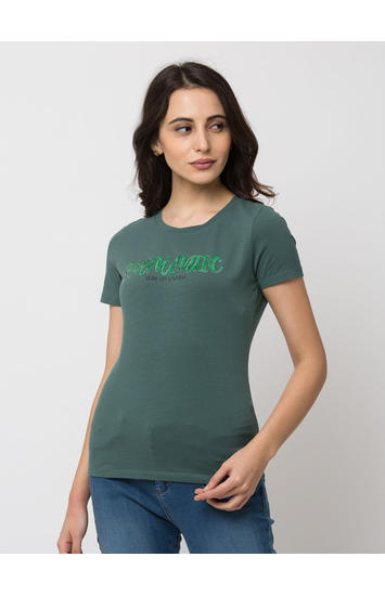 Spykar Cotton Green T-Shirts