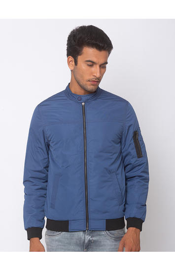SPYKAR Airforce Blue POLYESTER STRAIGHT FIT JACKETS