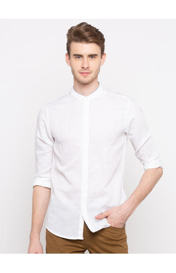 White Solid Slim Fit Casual Shirts