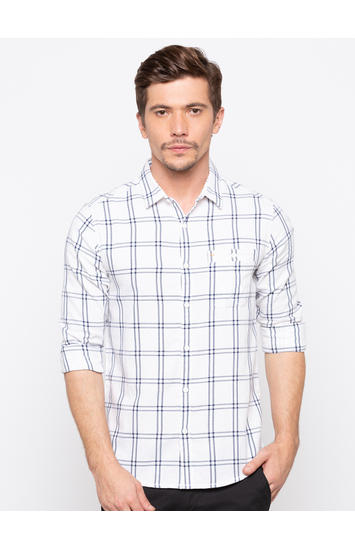 White Checked Slim Fit Casual Shirts