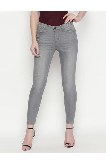 Grey Solid Slim Fit Jeans