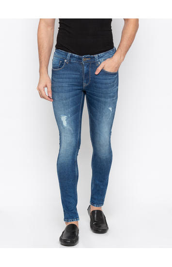 Mid Blue Ripped Super Skinny Fit Jeans
