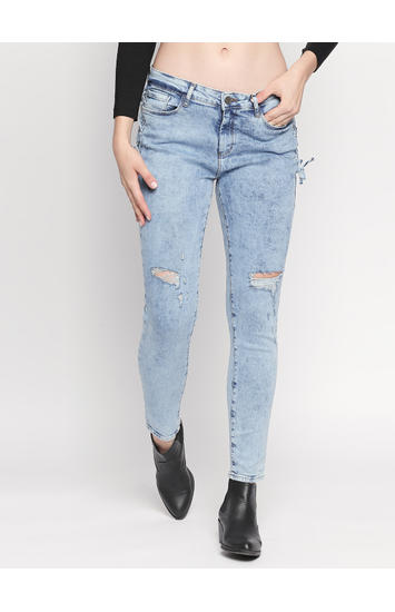 Mid Blue Ripped Slim Fit Jeans