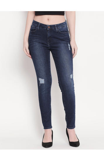 Distressed Dark Blue Skinny Fit Jeans