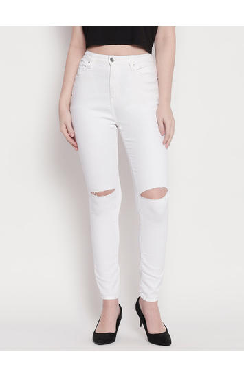 White Slash Knee Super Skinny Fit Jeans