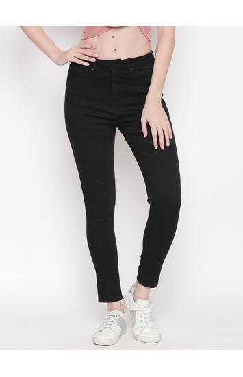 Black Solid Skinny Ankle Length Fit Jeans