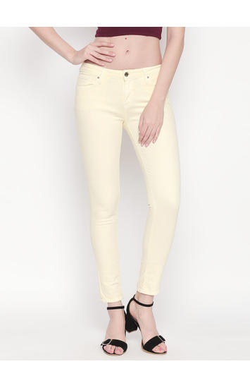Pale Yellow Solid Super Skinny Ankle Length Fit Jeans