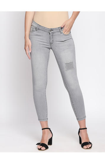 Spykar Grey Ripped Super Skinny Fit Cropped Jeans
