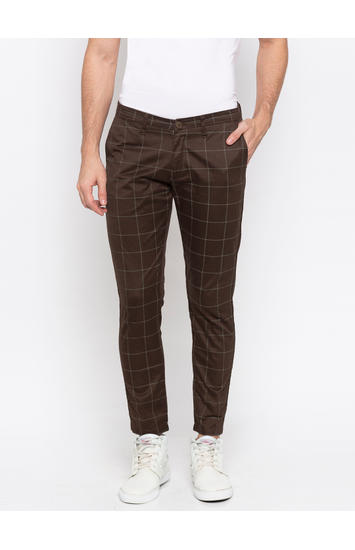 Spykar Brown Cotton Slim Fit Trousers
