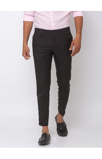Spykar Choco/Red Cotton Slim Fit Trousers