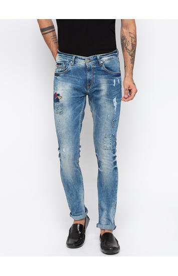 Mid Blue Ripped Skinny Fit Jeans