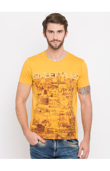 Yellow Printed Slim Fit T-Shirts