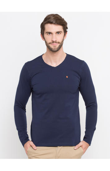 Blue Solid Slim Fit T-Shirts