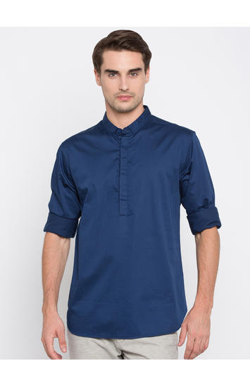 Blue Solid Slim Fit Casual Shirts
