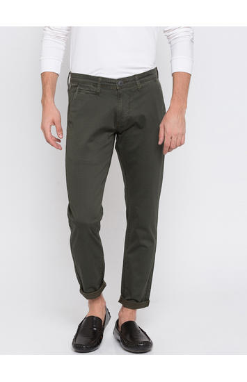 Bottle Green Solid Slim Fit Chinos